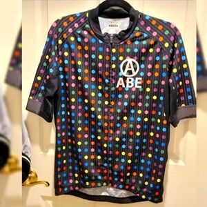 Capo zip women's cycling jersey size XXL. Black and multicolored polka dots.